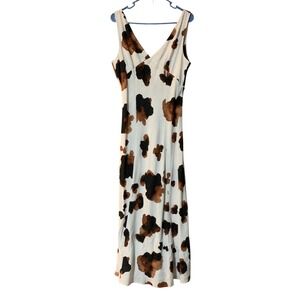 PAPER HEART Cow Print Maxi Dress Sleeveless Linen Blend Midi Medium Cowgirl